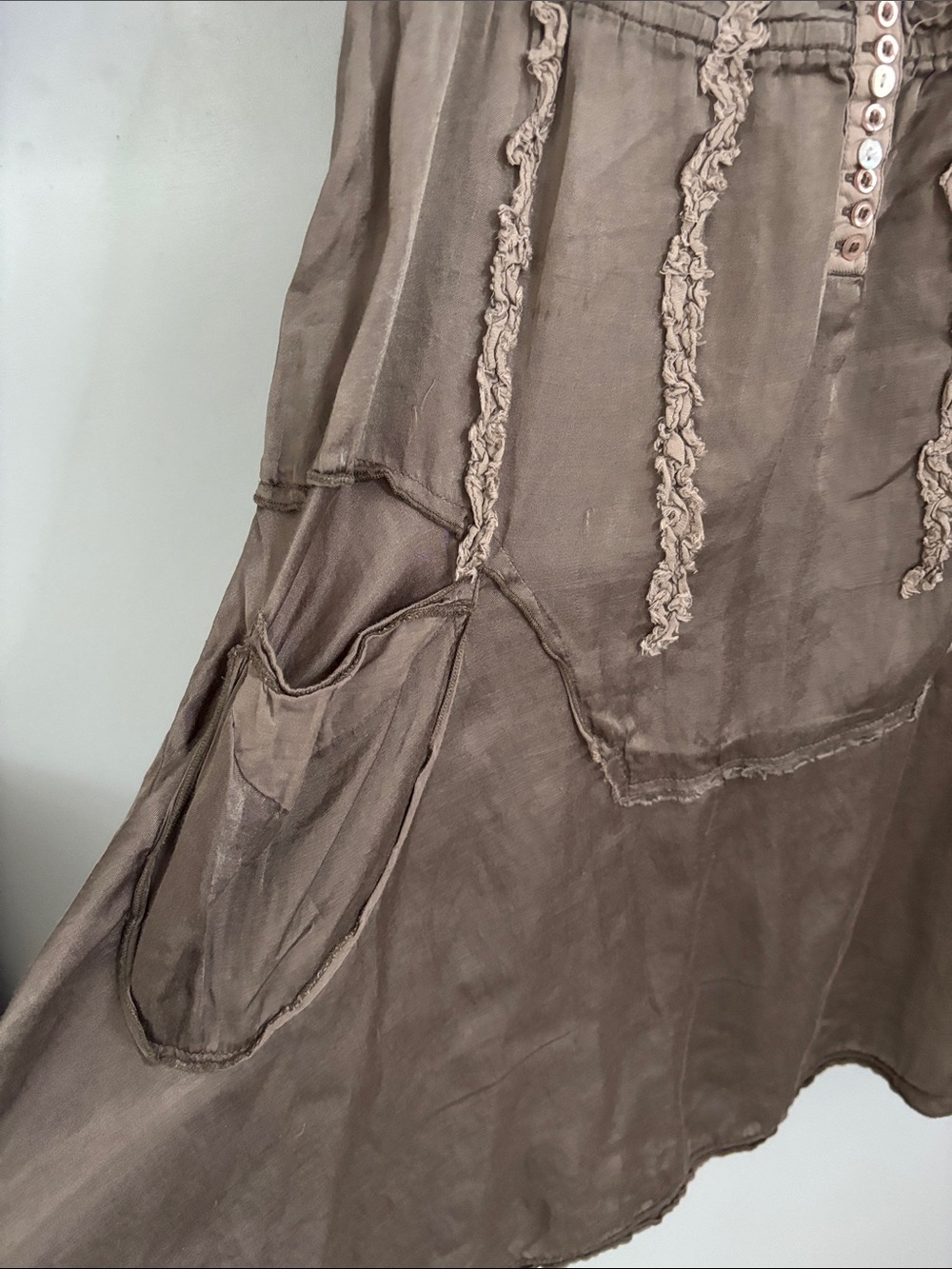 Desigual Taupe Floral Embroidered Button-Front Dress silk - Picture 5 of 9